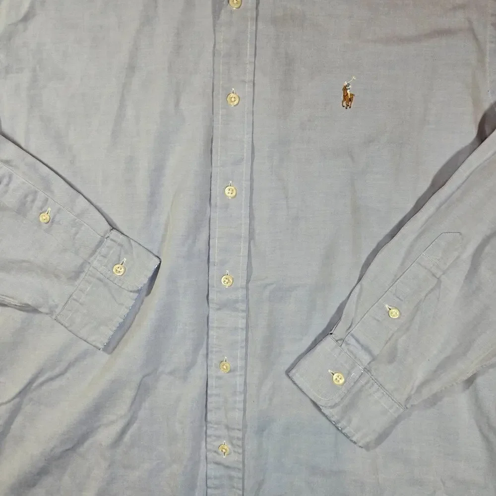 Vintage Polo Ralph Lauren Yarmouth Shirt Mens 16 35 Blue Oxford Cotton Flesh